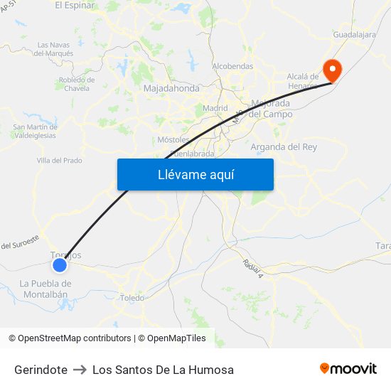 Gerindote to Los Santos De La Humosa map