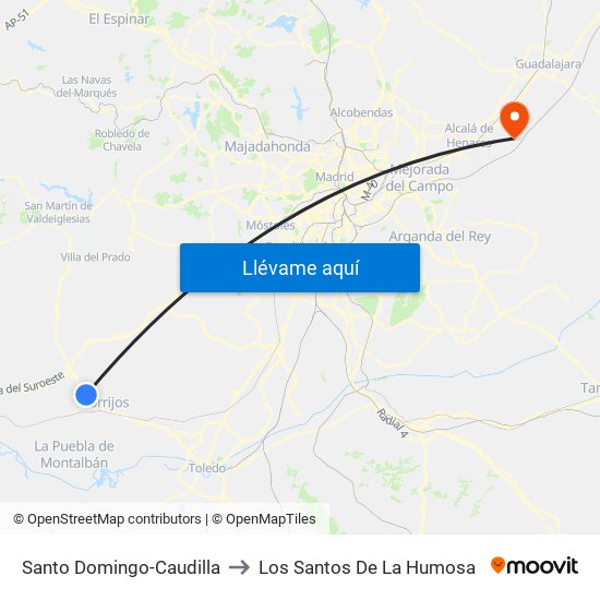 Santo Domingo-Caudilla to Los Santos De La Humosa map