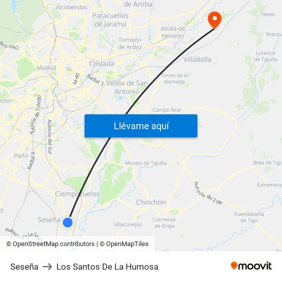 Seseña to Los Santos De La Humosa map
