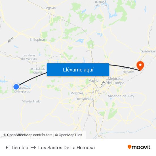 El Tiemblo to Los Santos De La Humosa map