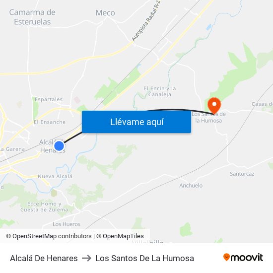 Alcalá De Henares to Los Santos De La Humosa map