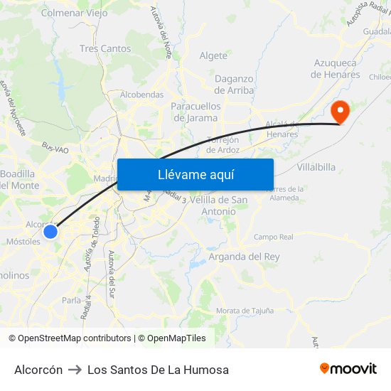 Alcorcón to Los Santos De La Humosa map