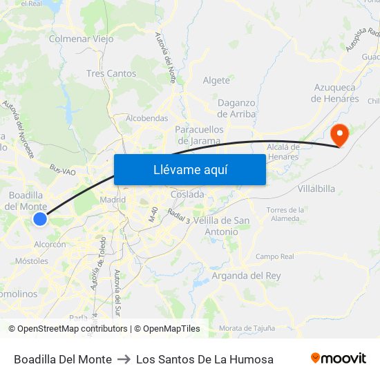 Boadilla Del Monte to Los Santos De La Humosa map