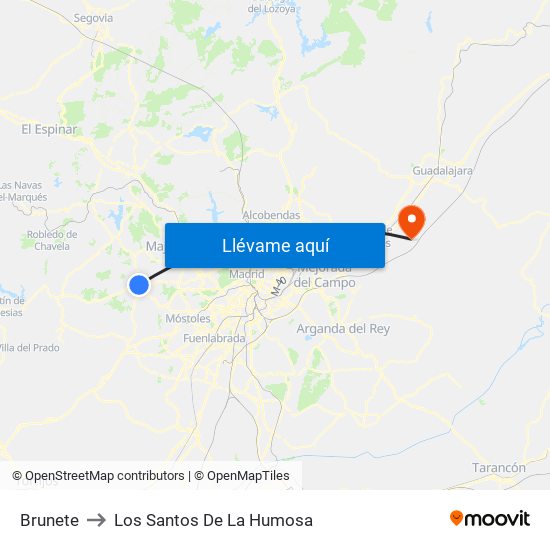 Brunete to Los Santos De La Humosa map