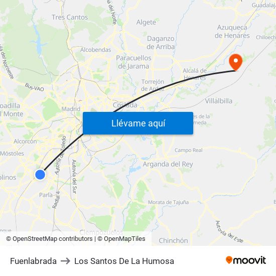 Fuenlabrada to Los Santos De La Humosa map