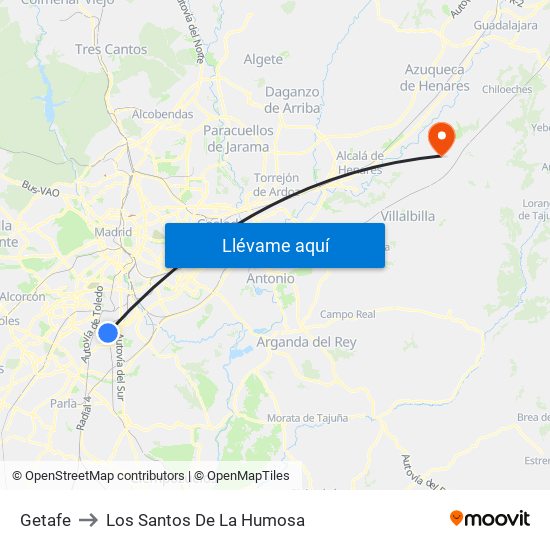 Getafe to Los Santos De La Humosa map