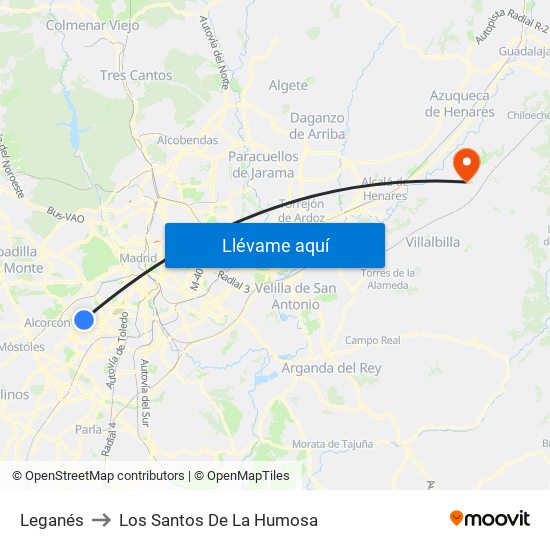 Leganés to Los Santos De La Humosa map