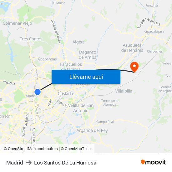 Madrid to Los Santos De La Humosa map