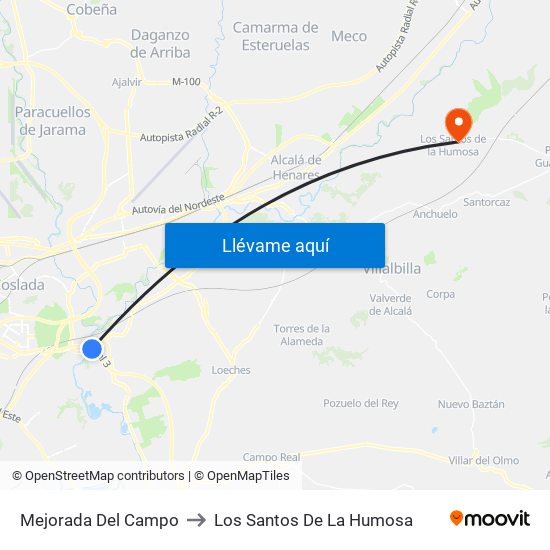 Mejorada Del Campo to Los Santos De La Humosa map