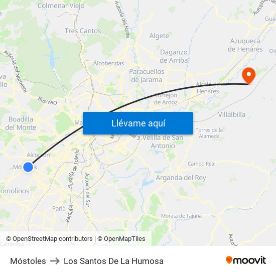 Móstoles to Los Santos De La Humosa map