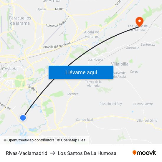 Rivas-Vaciamadrid to Los Santos De La Humosa map