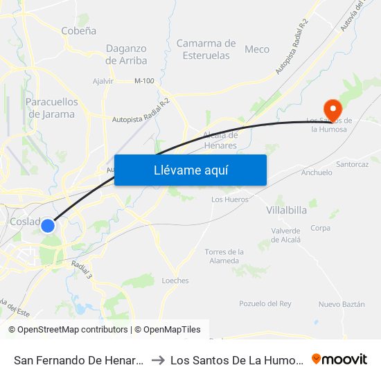 San Fernando De Henares to Los Santos De La Humosa map