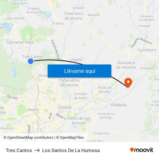 Tres Cantos to Los Santos De La Humosa map