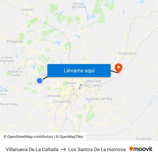 Villanueva De La Cañada to Los Santos De La Humosa map