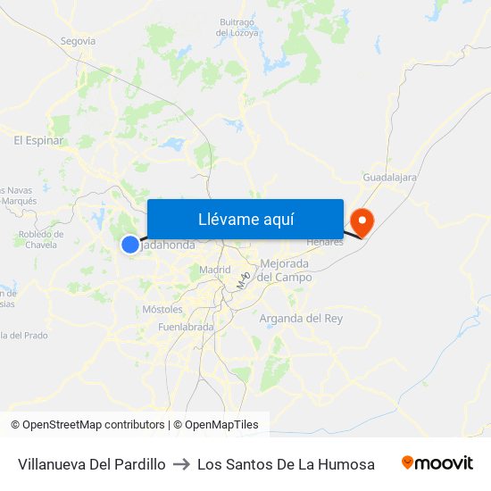 Villanueva Del Pardillo to Los Santos De La Humosa map