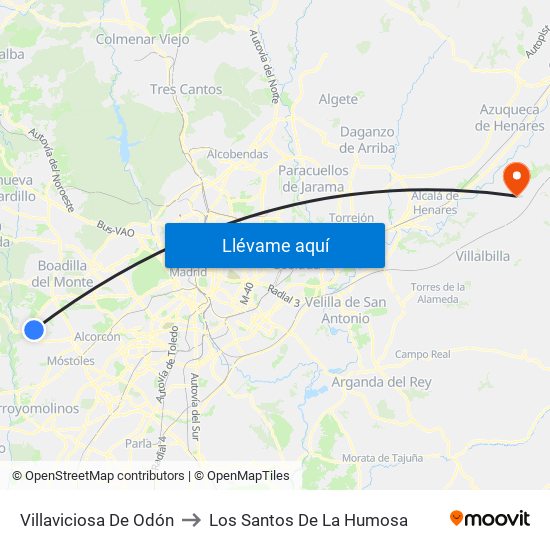 Villaviciosa De Odón to Los Santos De La Humosa map