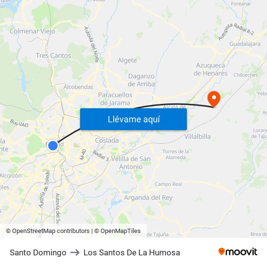 Santo Domingo to Los Santos De La Humosa map