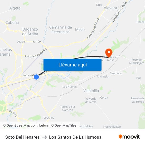 Soto Del Henares to Los Santos De La Humosa map