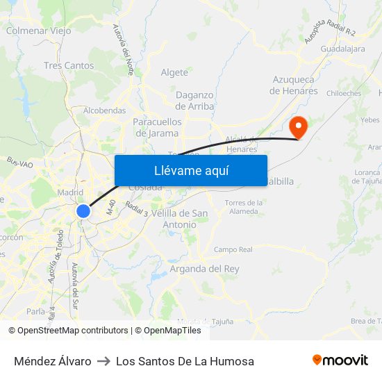 Méndez Álvaro to Los Santos De La Humosa map