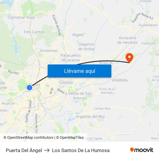 Puerta Del Ángel to Los Santos De La Humosa map