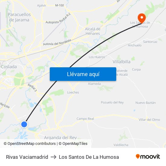 Rivas Vaciamadrid to Los Santos De La Humosa map