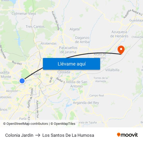 Colonia Jardín to Los Santos De La Humosa map