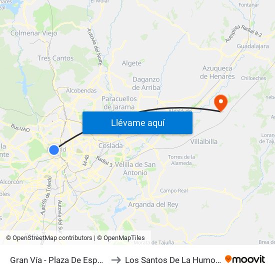 Gran Vía - Plaza De España to Los Santos De La Humosa map
