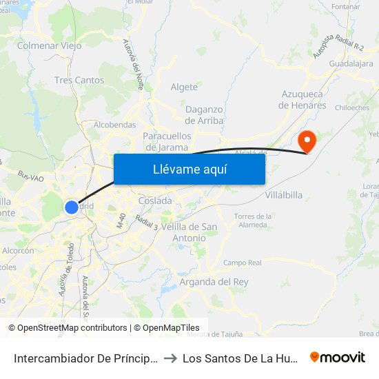 Intercambiador De Príncipe Pío to Los Santos De La Humosa map