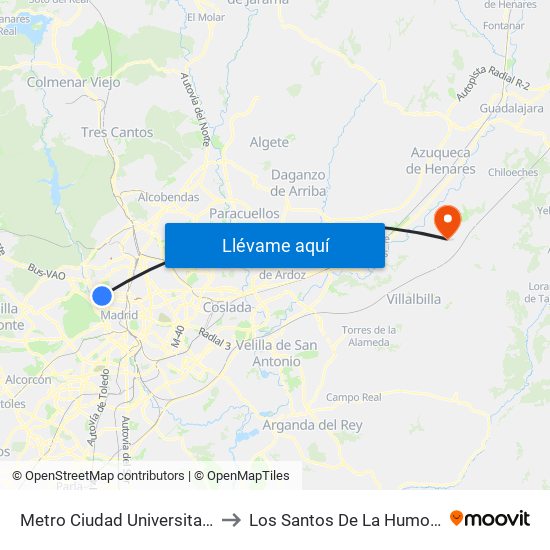 Metro Ciudad Universitaria to Los Santos De La Humosa map
