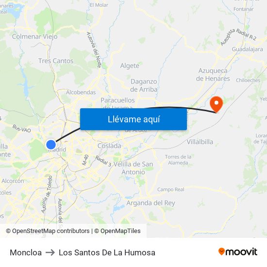 Moncloa to Los Santos De La Humosa map