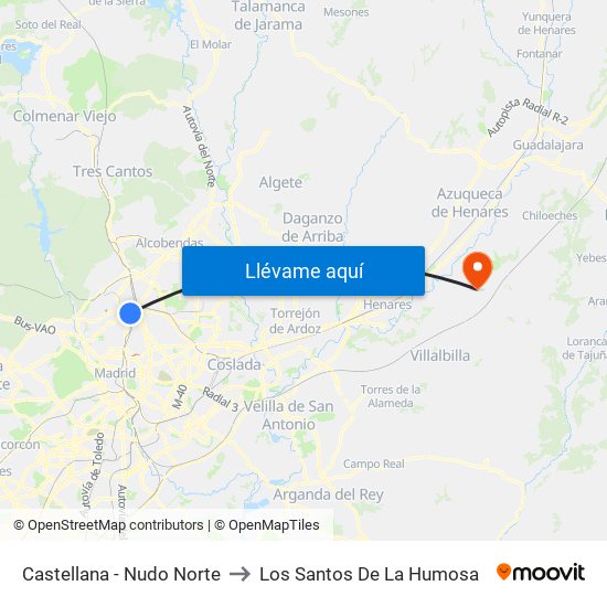 Castellana - Nudo Norte to Los Santos De La Humosa map