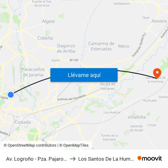 Av. Logroño - Pza. Pajarones to Los Santos De La Humosa map