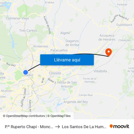 P.º Ruperto Chapí - Moncloa to Los Santos De La Humosa map