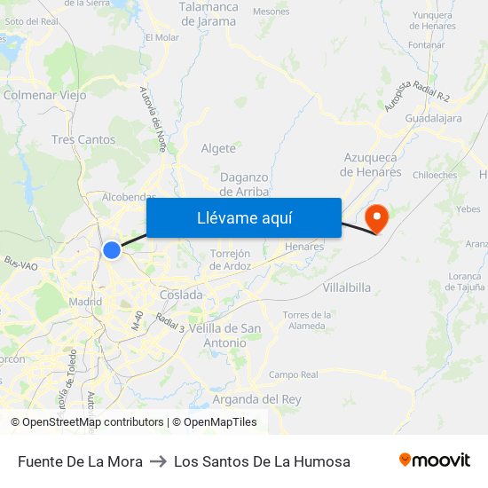 Fuente De La Mora to Los Santos De La Humosa map