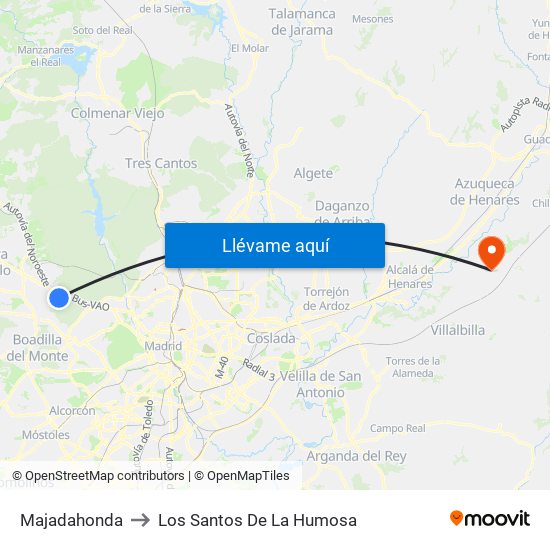 Majadahonda to Los Santos De La Humosa map