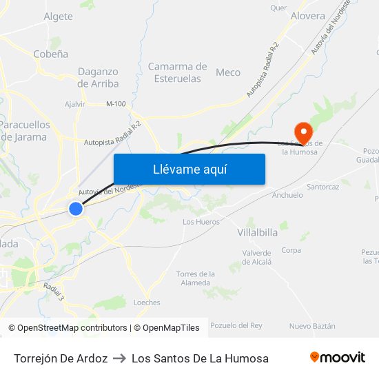 Torrejón De Ardoz to Los Santos De La Humosa map