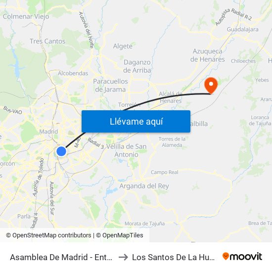 Asamblea De Madrid - Entrevías to Los Santos De La Humosa map