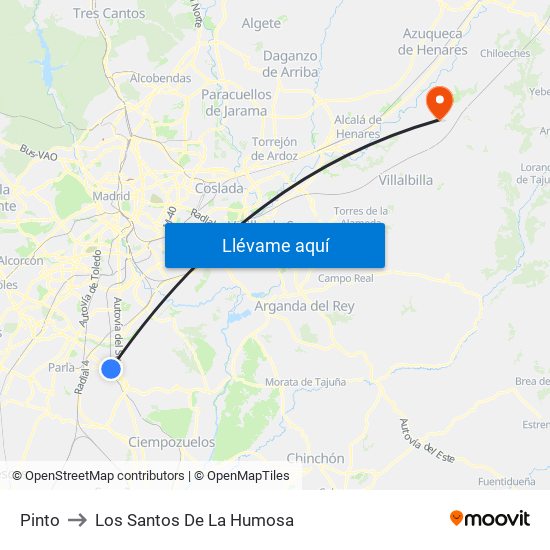 Pinto to Los Santos De La Humosa map