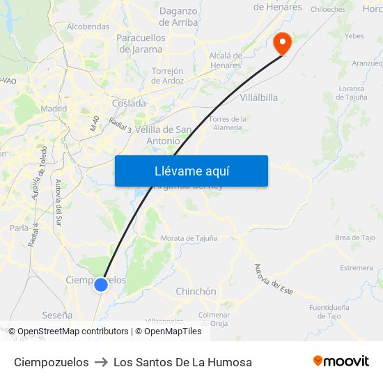 Ciempozuelos to Los Santos De La Humosa map