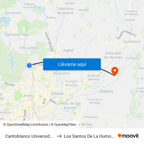 Cantoblanco Universidad to Los Santos De La Humosa map