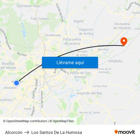 Alcorcón to Los Santos De La Humosa map