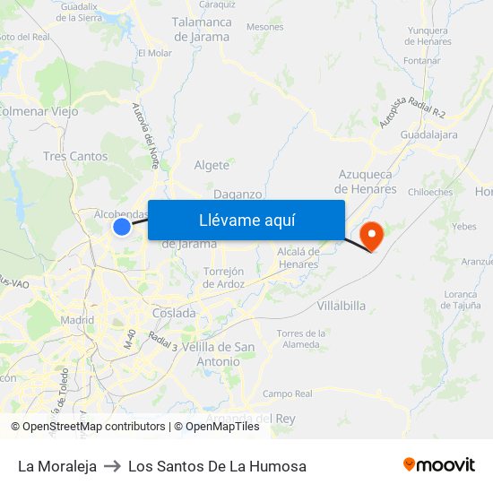 La Moraleja to Los Santos De La Humosa map