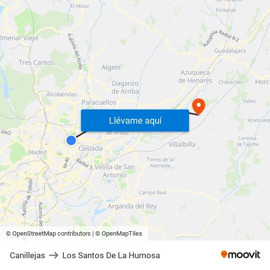 Canillejas to Los Santos De La Humosa map