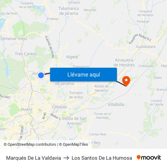 Marqués De La Valdavia to Los Santos De La Humosa map