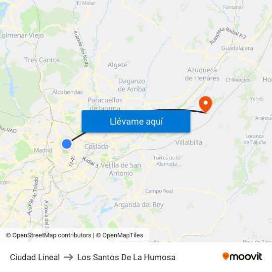 Ciudad Lineal to Los Santos De La Humosa map