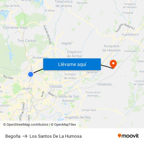 Begoña to Los Santos De La Humosa map