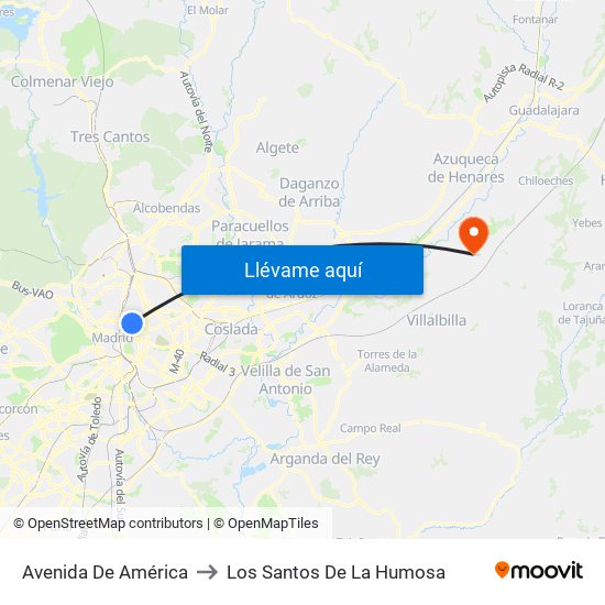 Avenida De América to Los Santos De La Humosa map