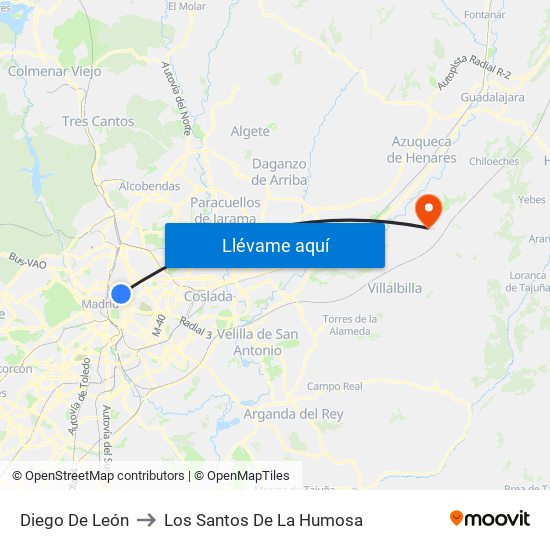 Diego De León to Los Santos De La Humosa map