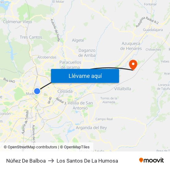 Núñez De Balboa to Los Santos De La Humosa map