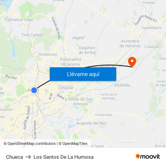 Chueca to Los Santos De La Humosa map